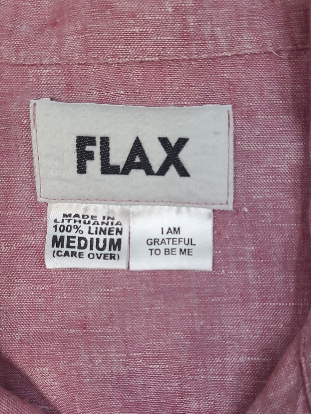 FLAX Men's Light Pink Linen Short-Sleeve Button-Down Shirt  Size M - Picture 2 of 7